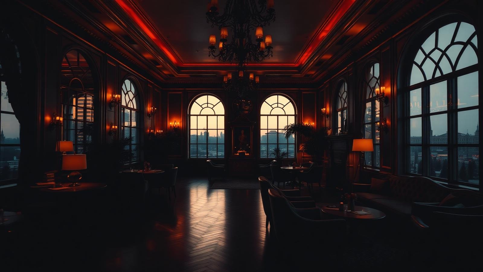 Warm, dimly lit premium salon interior