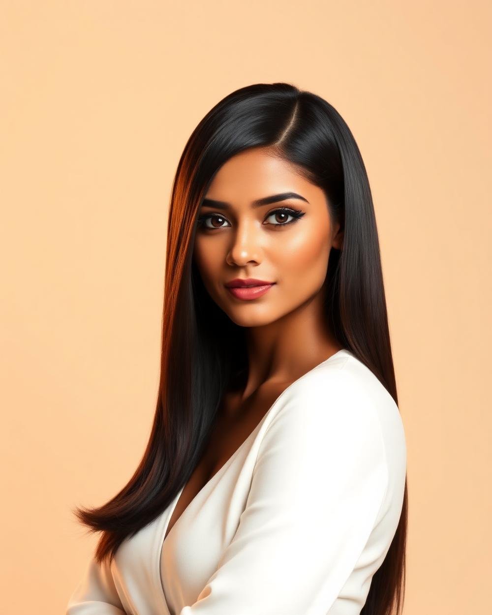 Indian woman with sleek styled hair at The Hair Avenue Unisex Salon, Kolhapur